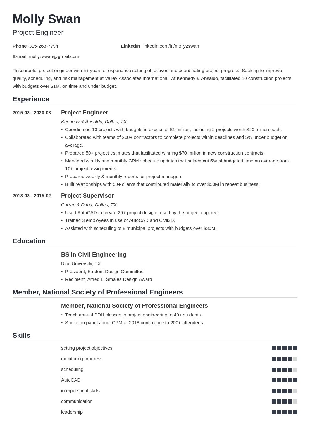 Project Engineer Resume Examples Guide 10 Tips   Project Engineer Resume Example Template Nanica 