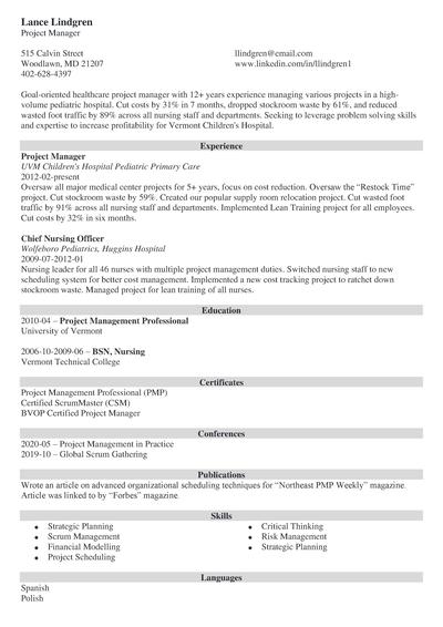 project management skill resume