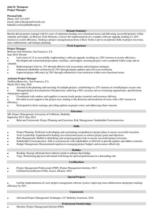 project manager resume sample