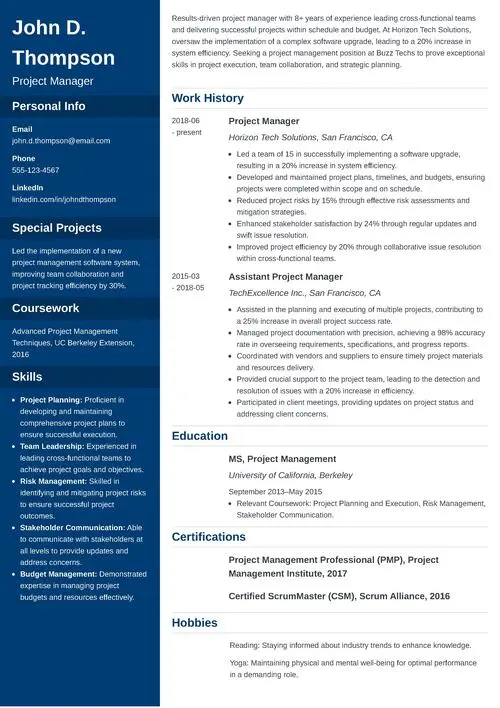 project manager resume sample