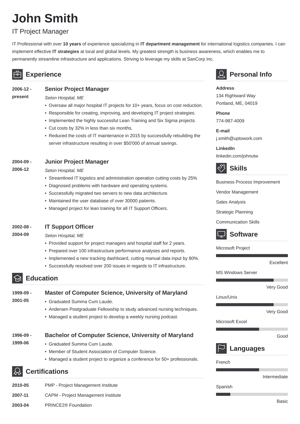 project manager resume