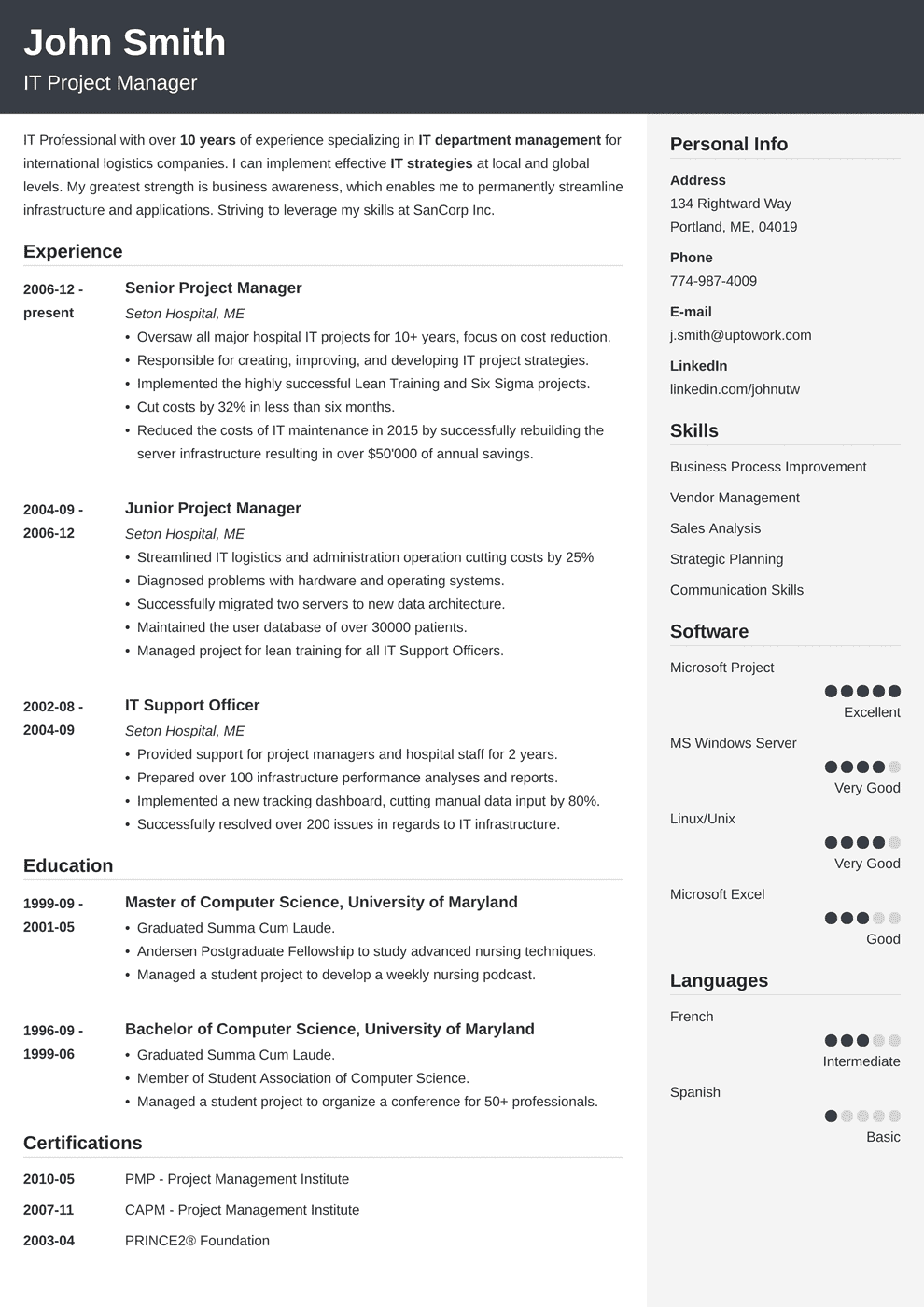 resume builder for project manager