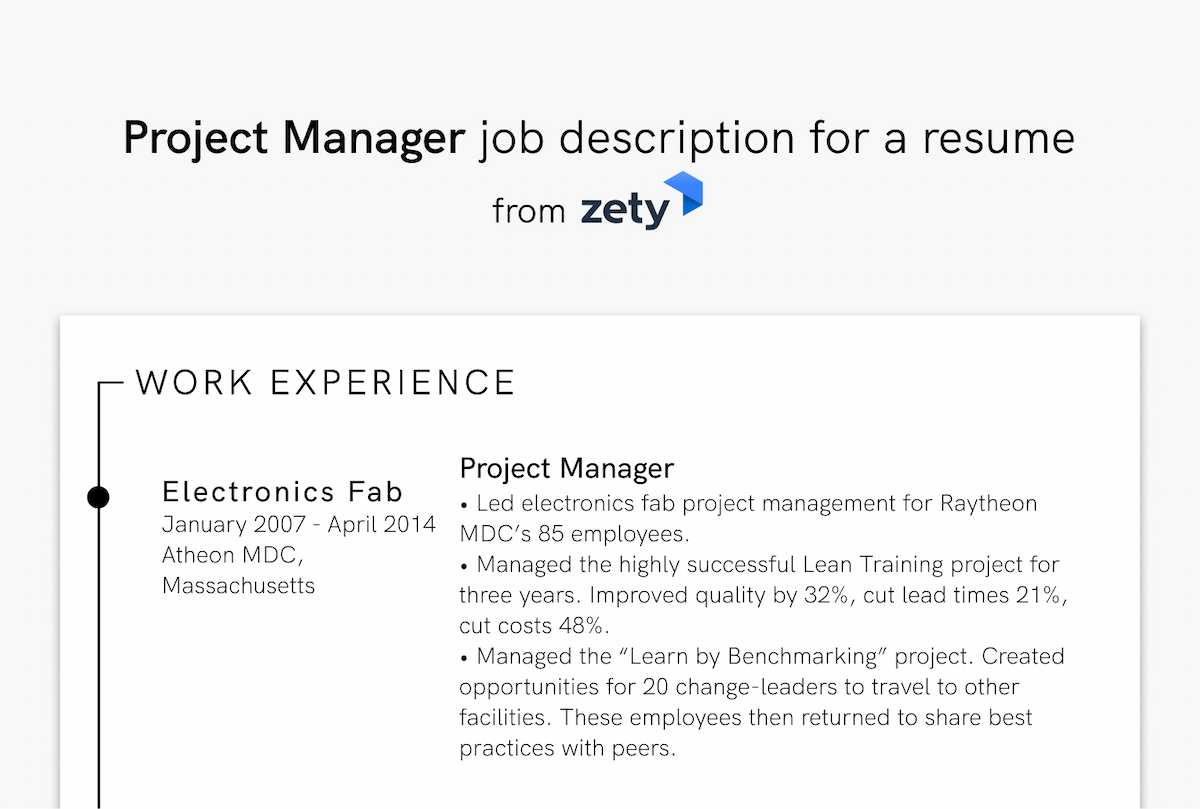 Project Manager job description for a resume
