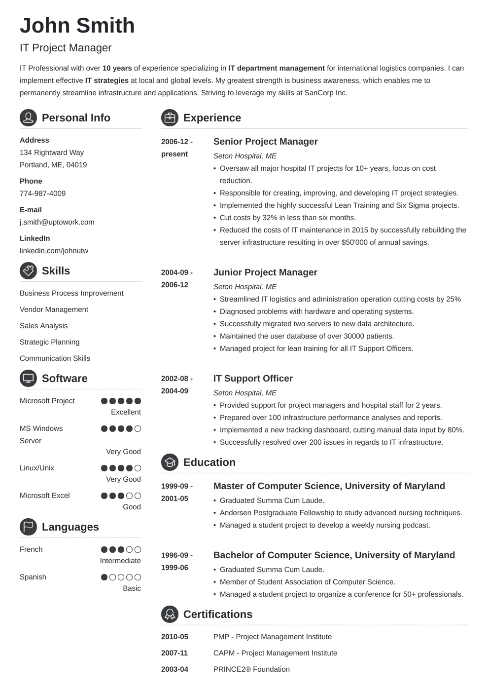 best project manager resume