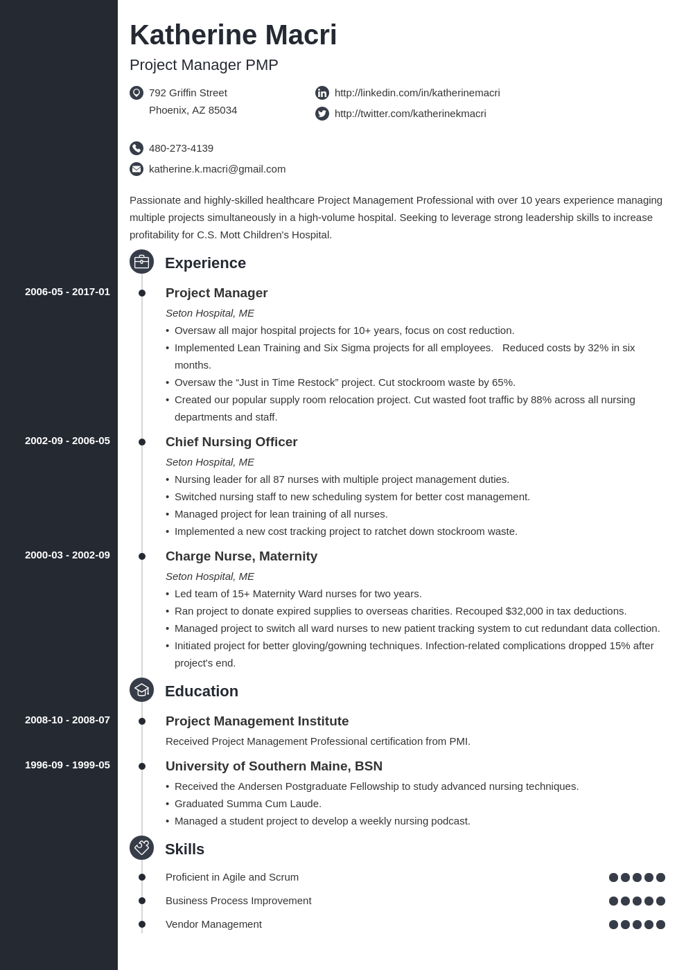 project manager resume template concept