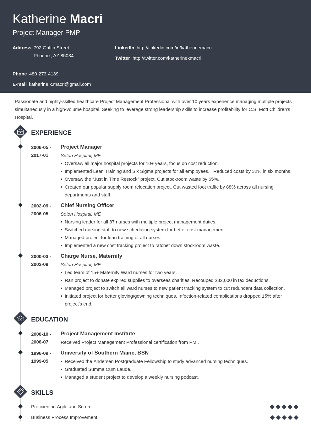 project manager resume template diamond