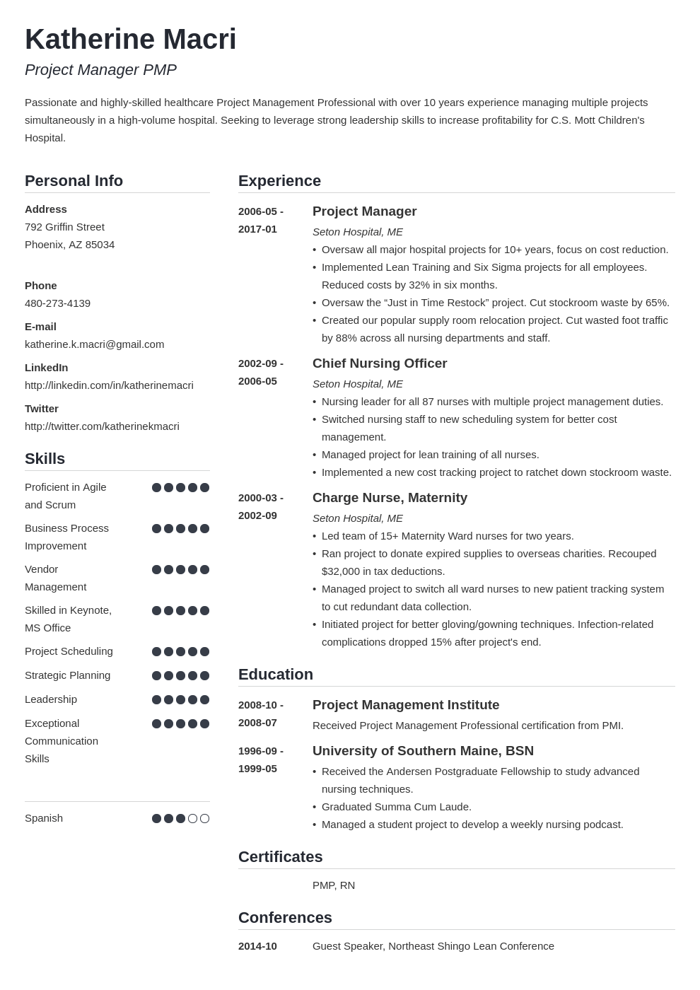 project manager resume template simple