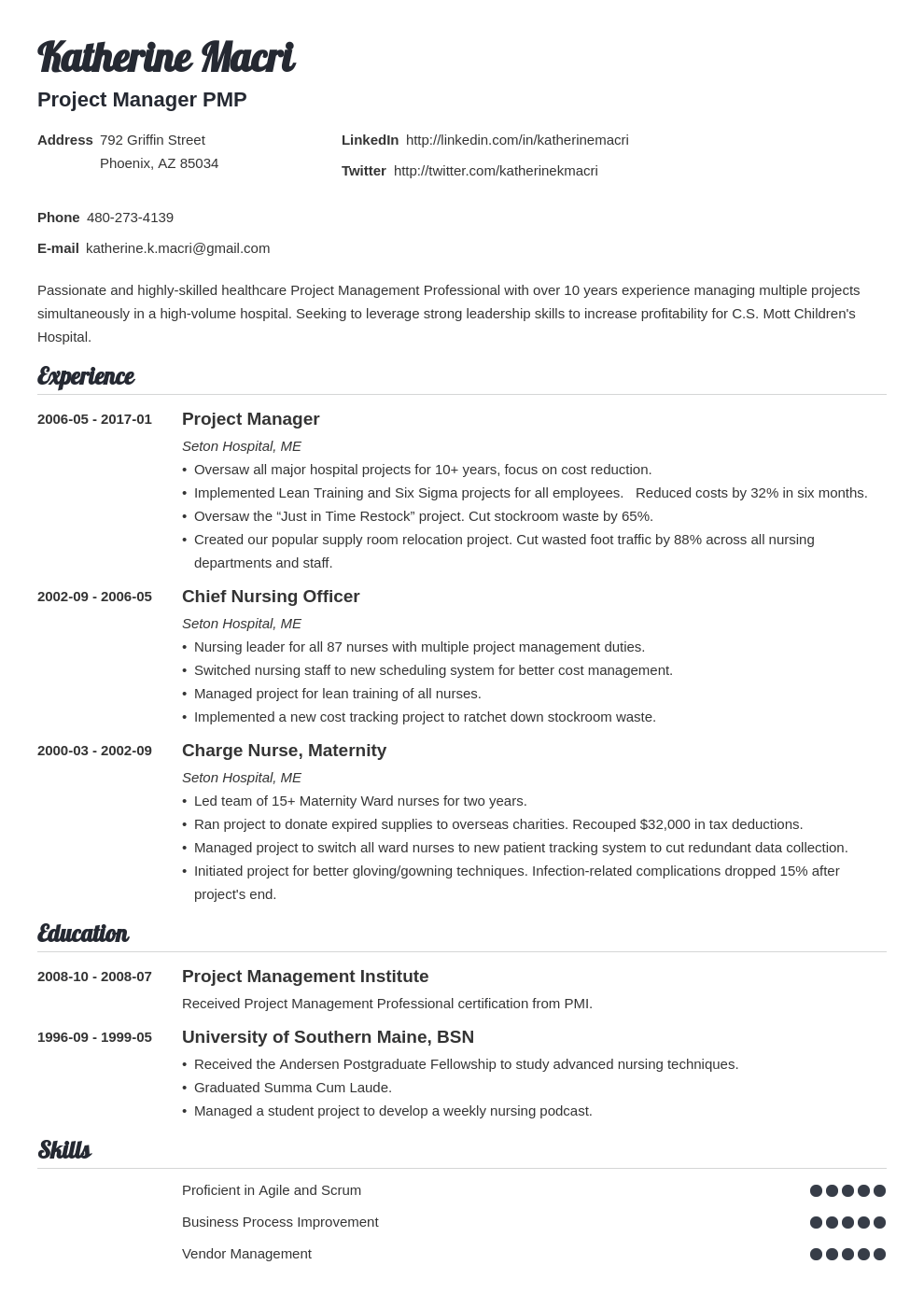 project manager resume template valera