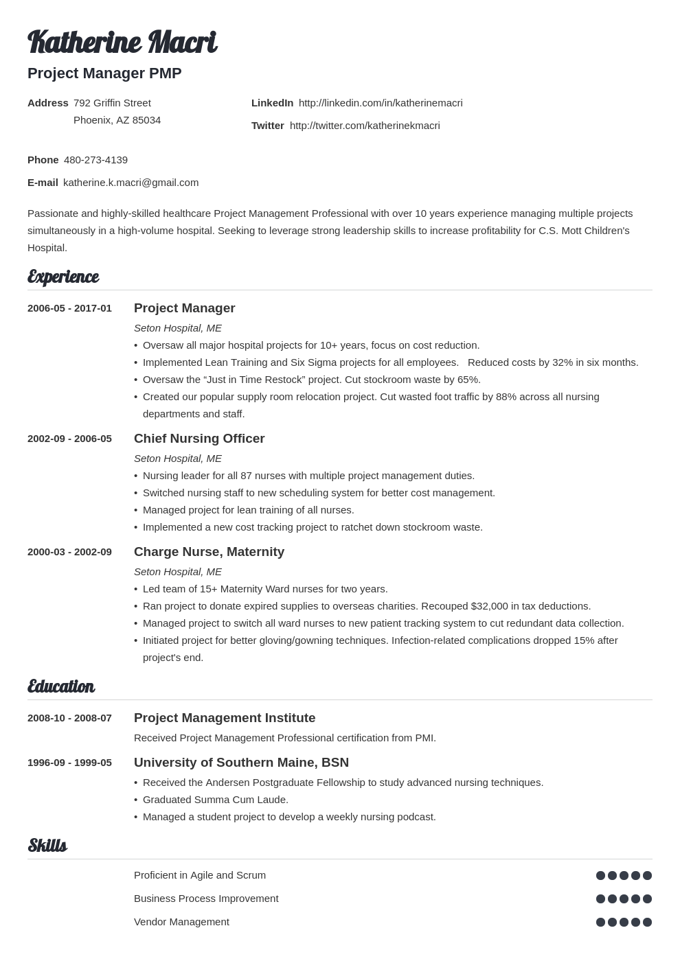 professional project manager resume template free download