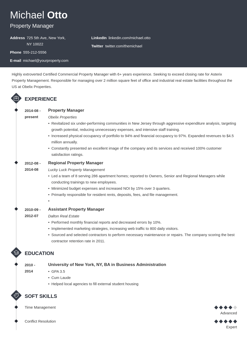 property manager resume example template diamond