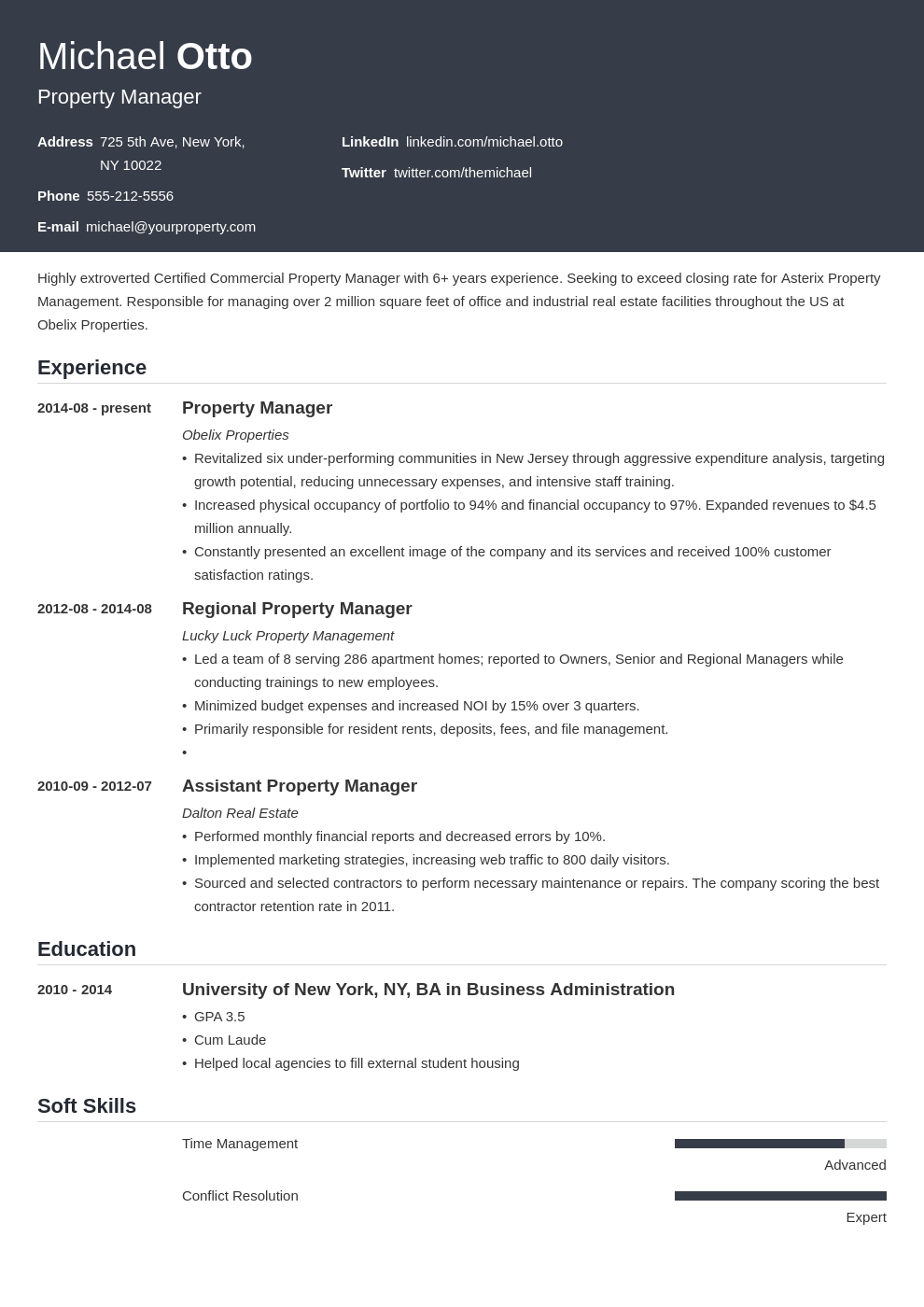 property manager resume example template influx