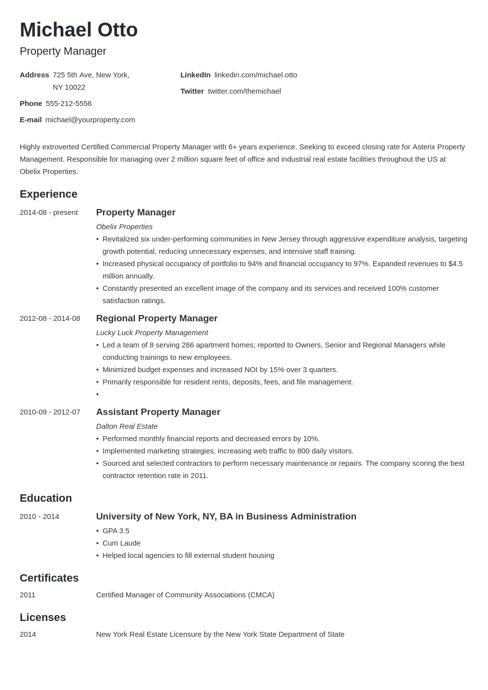 Property Manager Resume Examples to Apply in 2024