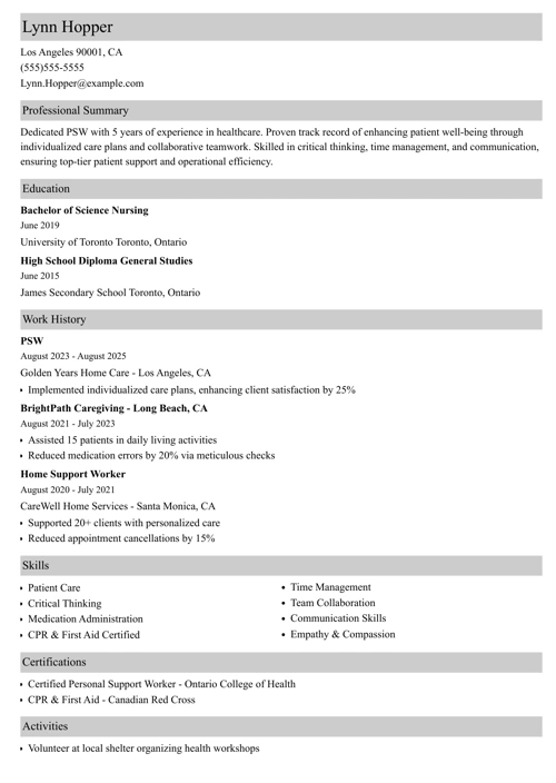 sample resume example
