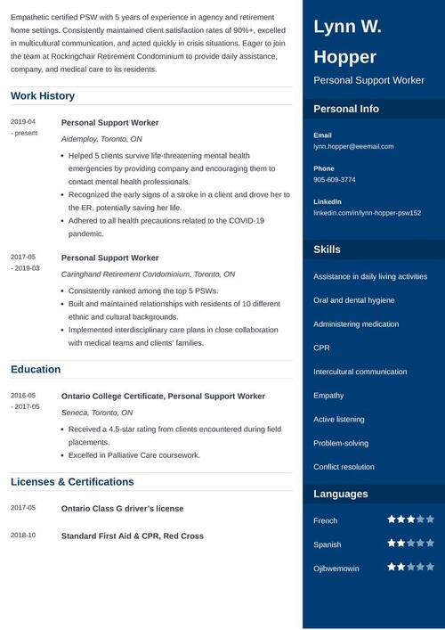sample psw resume and cover letter