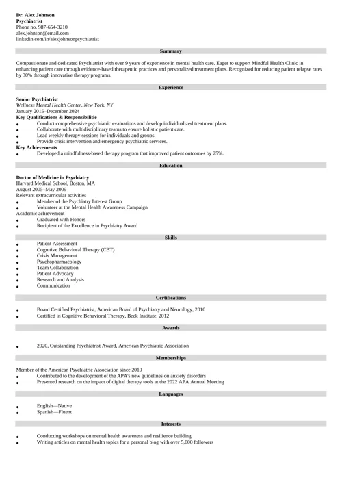 Psychiatrist Resume Example