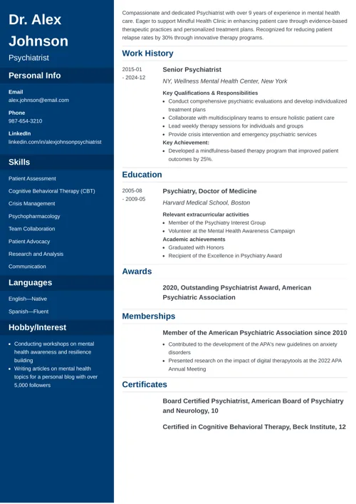 Psychiatrist Resume Example