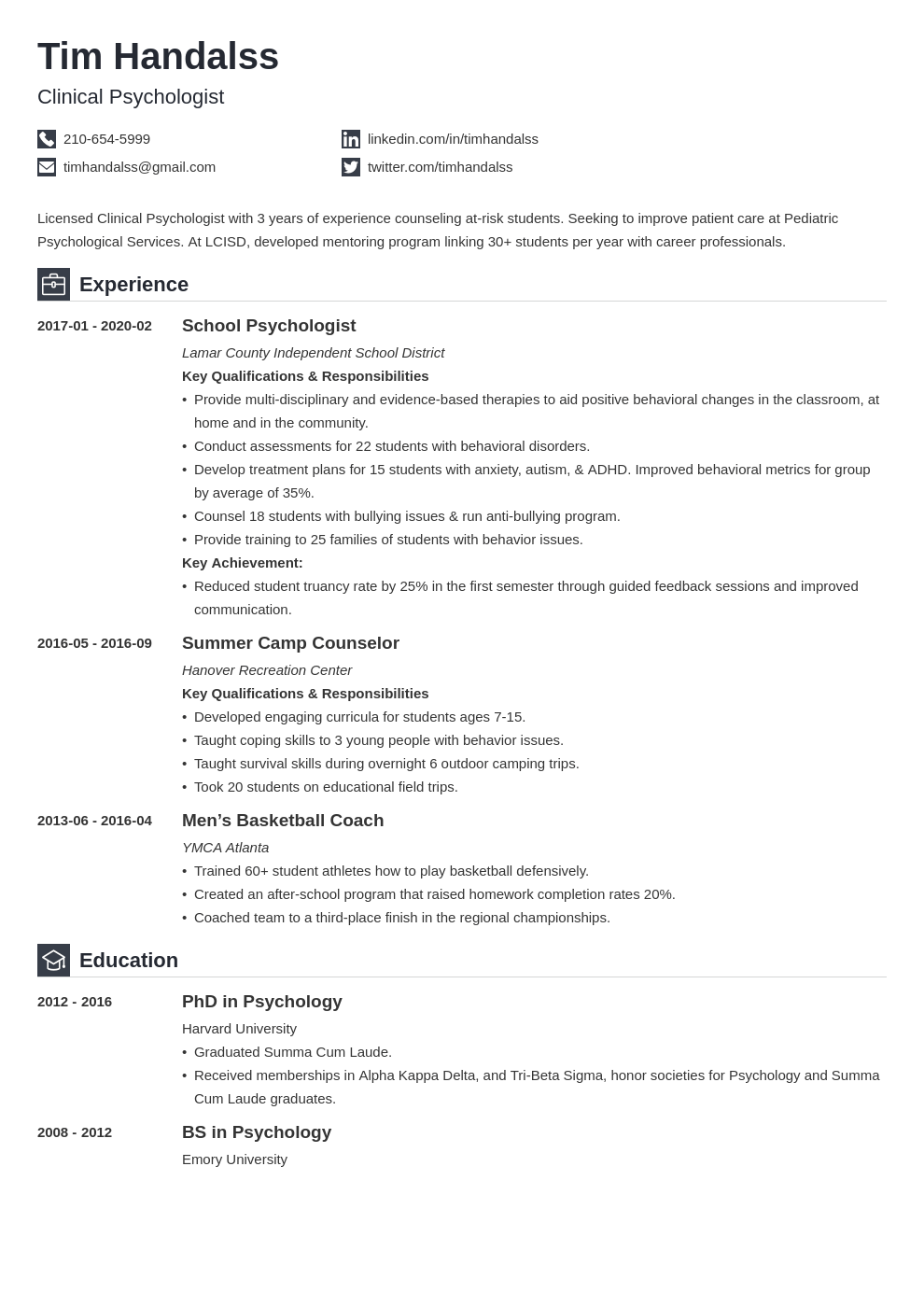 psychology resume example template iconic