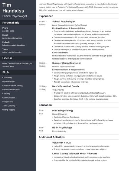 psychology resume example