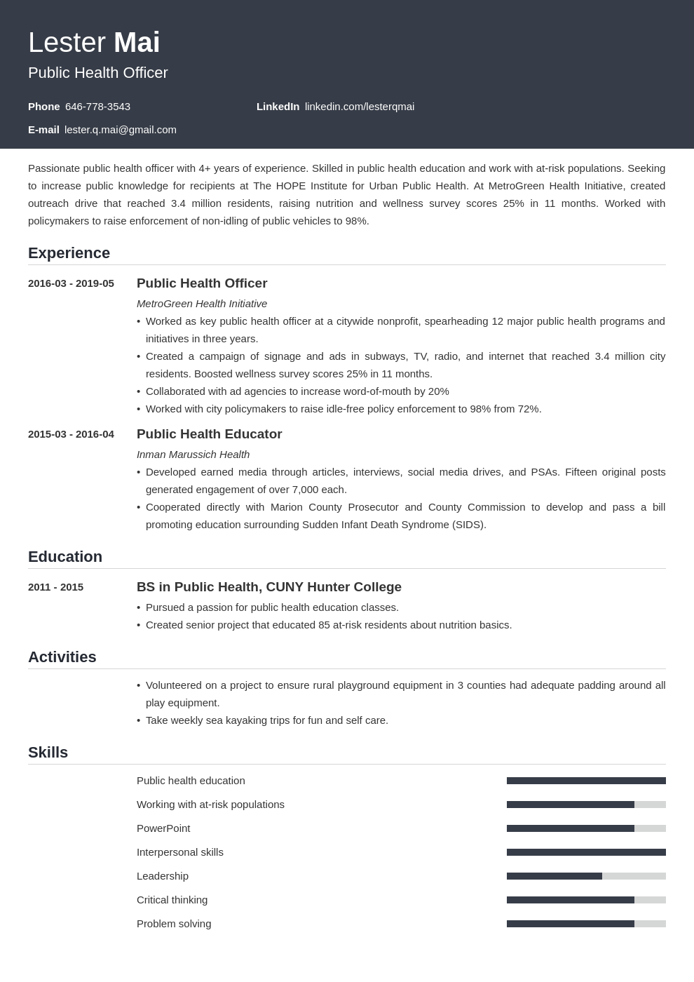 public health resume example template influx
