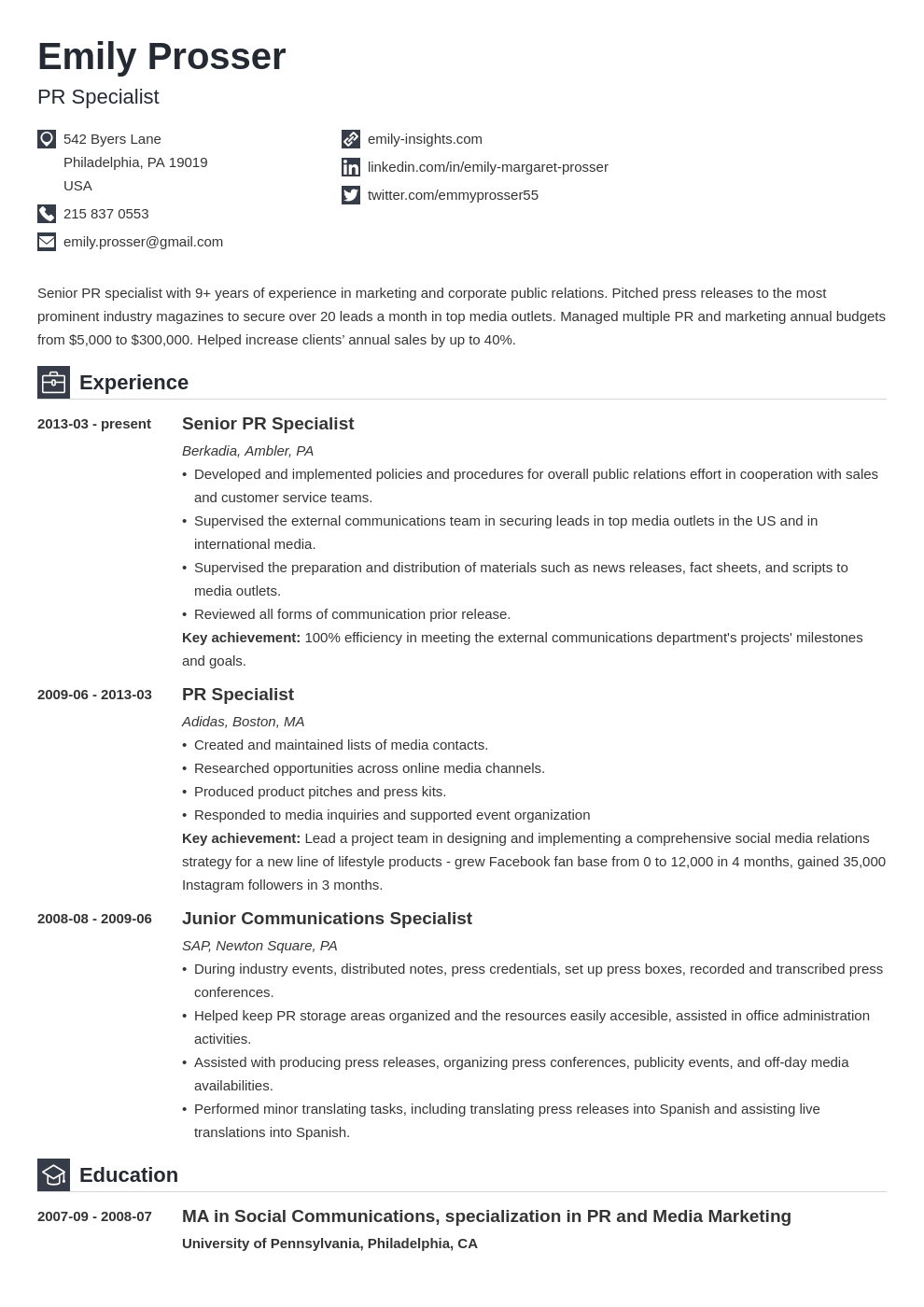 public relations resume example template iconic
