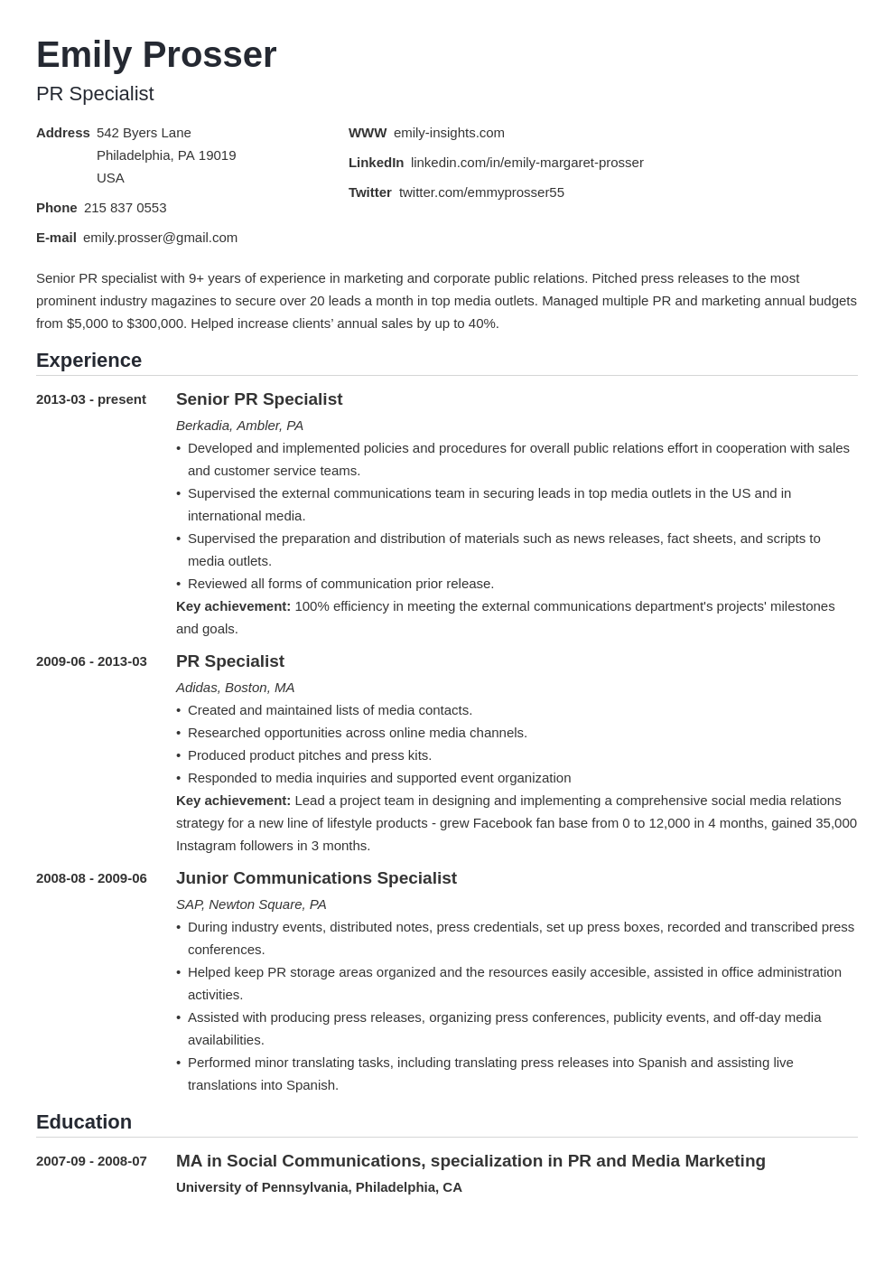 public relations resume example template nanica