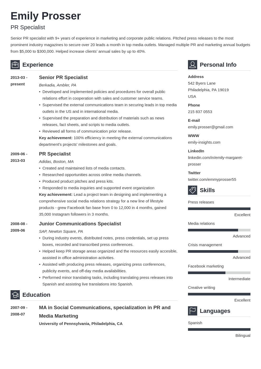 public relations resume example template vibes
