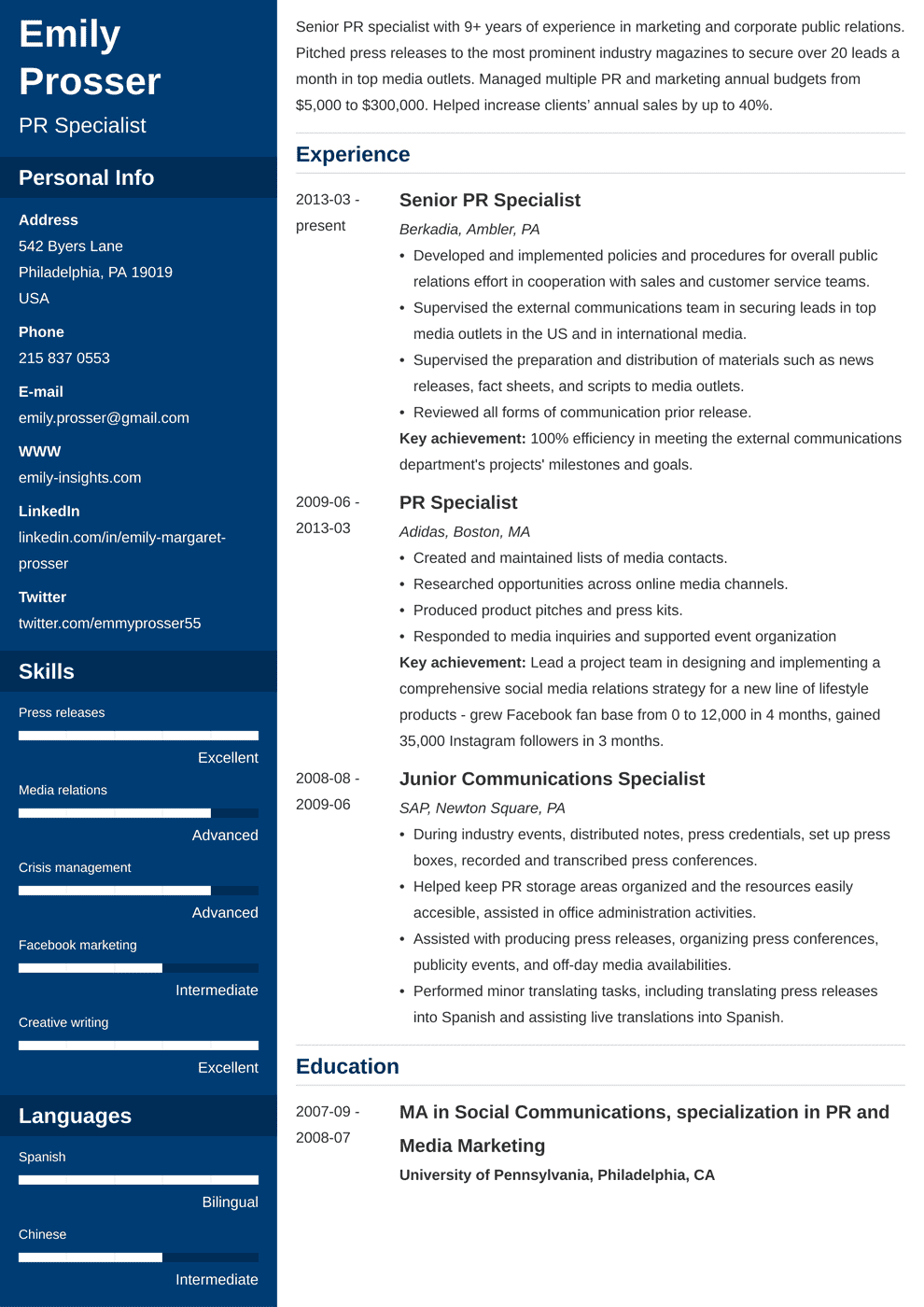 Best Public Relations Resume Examples (Also for PR Interns)