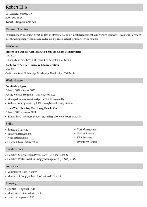 purchasing agent resume example
