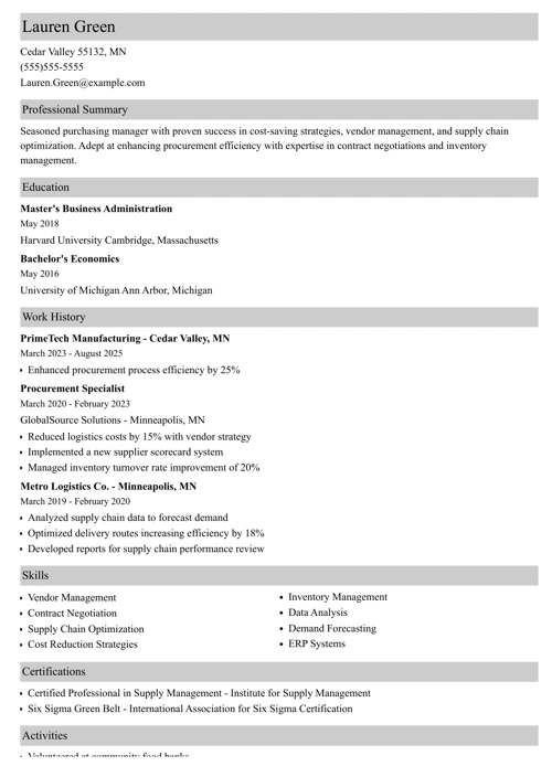 purchasing resume example