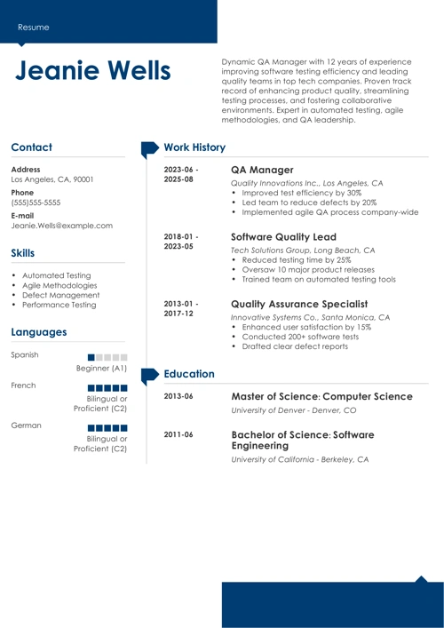 qa manager resume example
