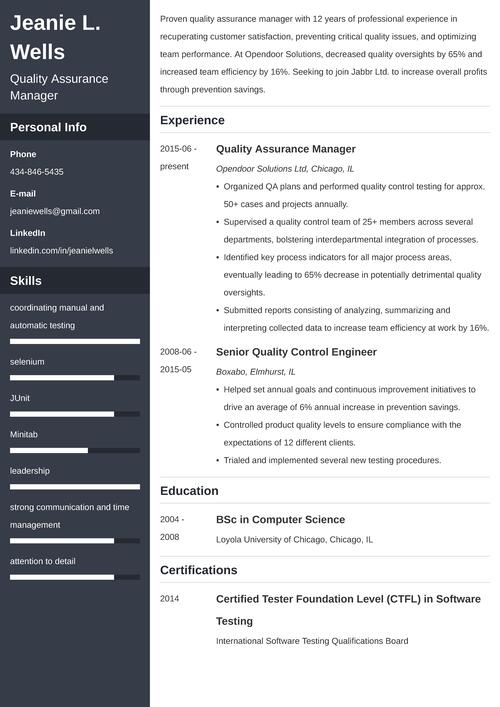 qa manager resume example