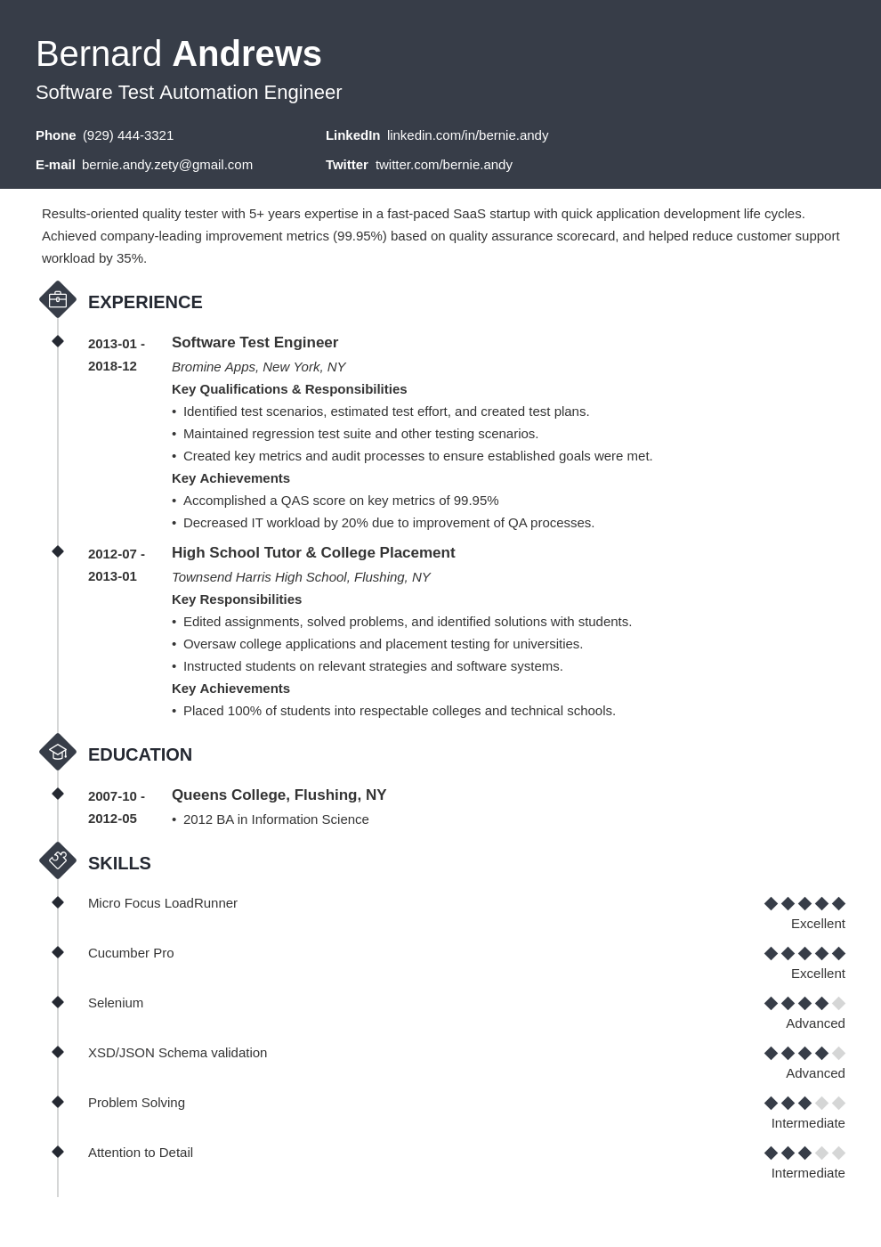 sample resume format for quality assurance