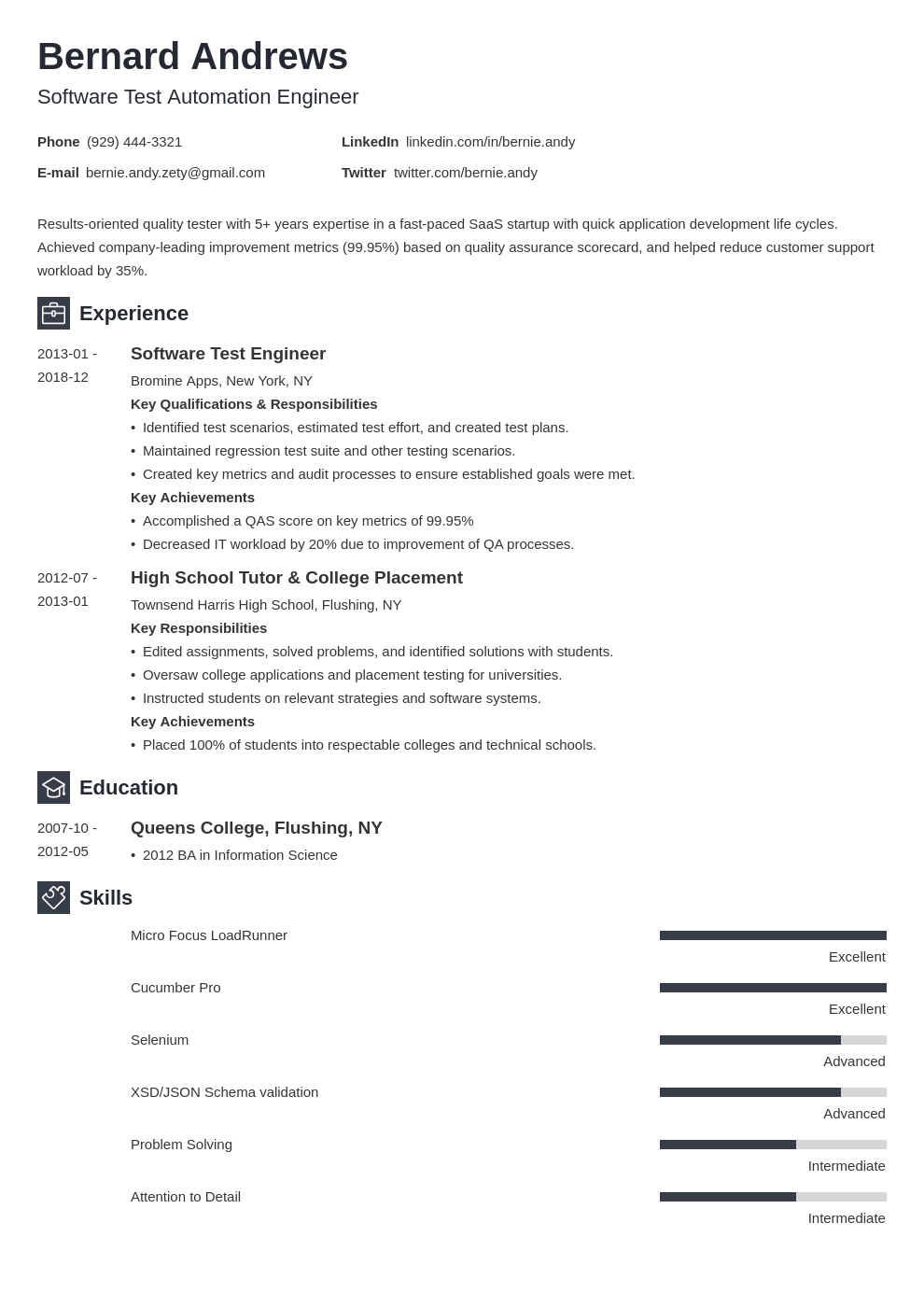 qa resume example template newcast
