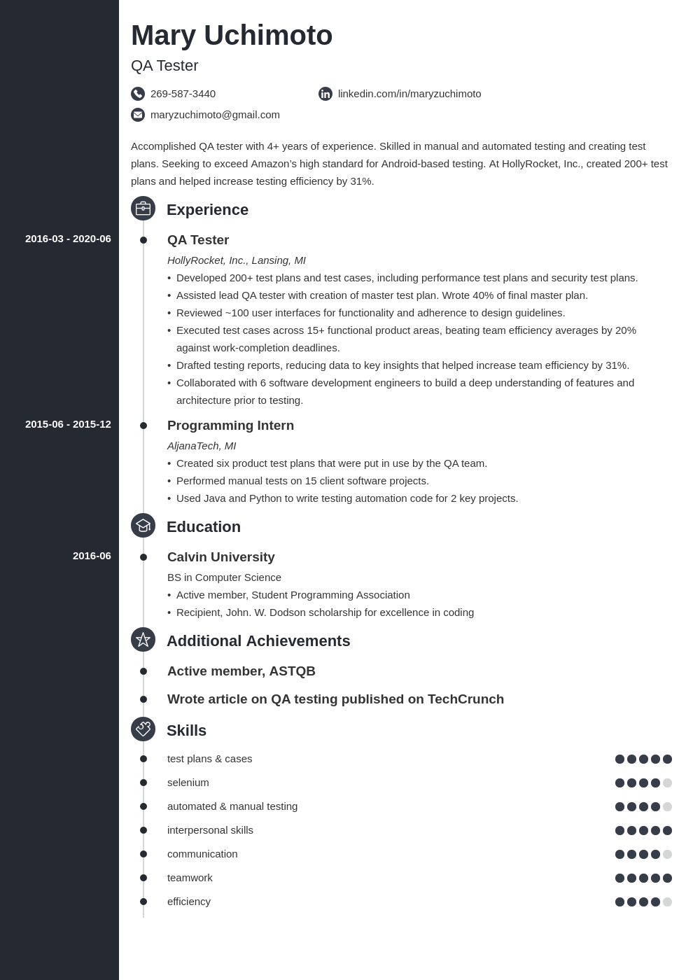 resume template for qa tester