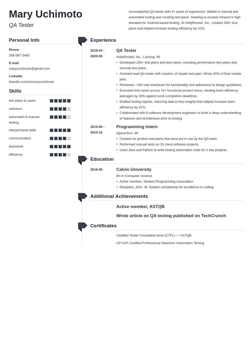 resume template for qa tester