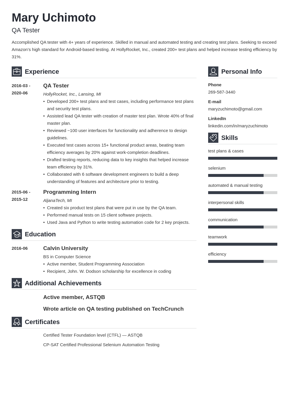 QA Tester Resume Examples for IT & Software Testers