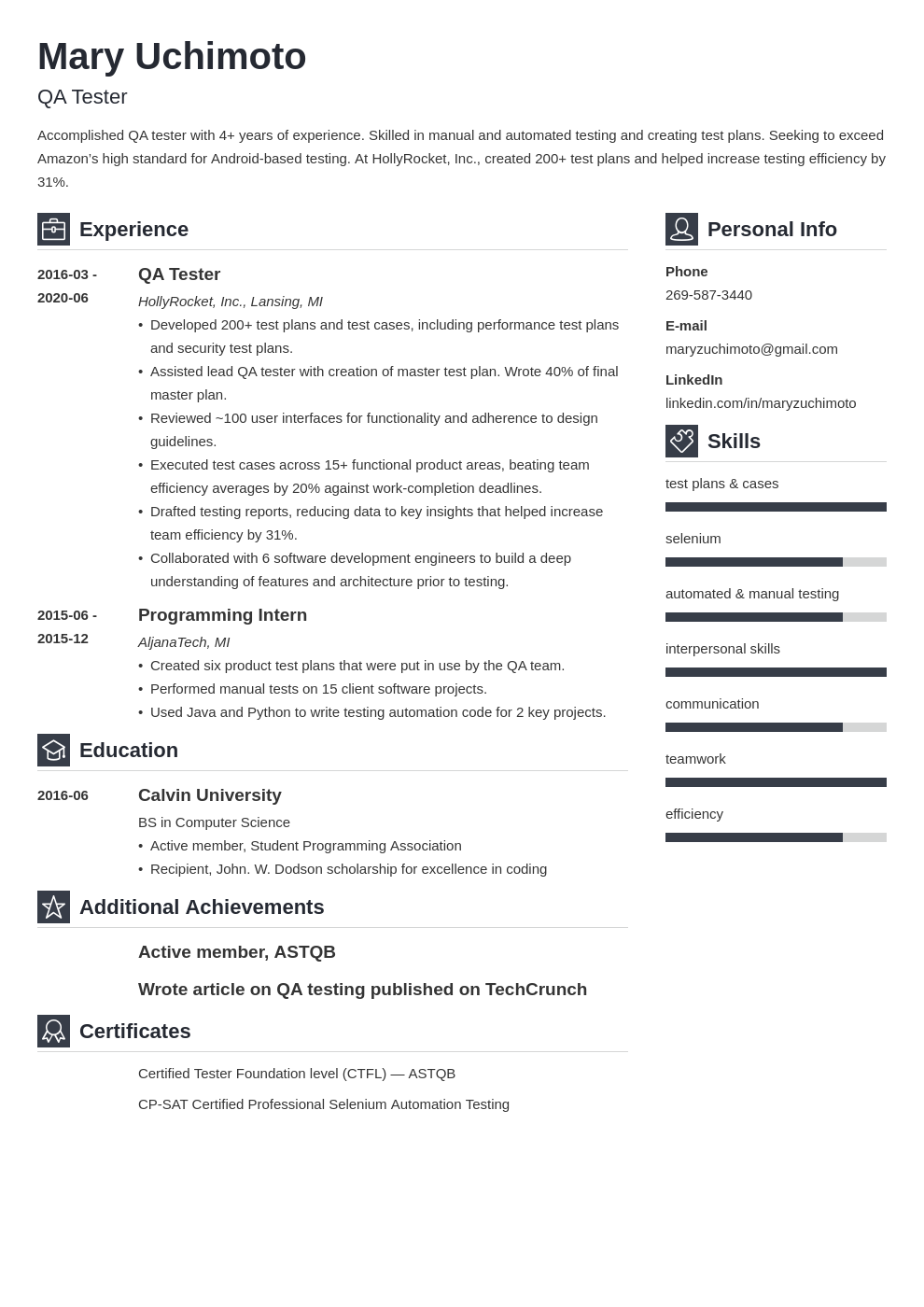 sample resume for qa tester