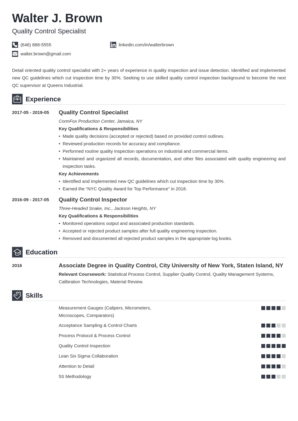 quality control resume example template iconic