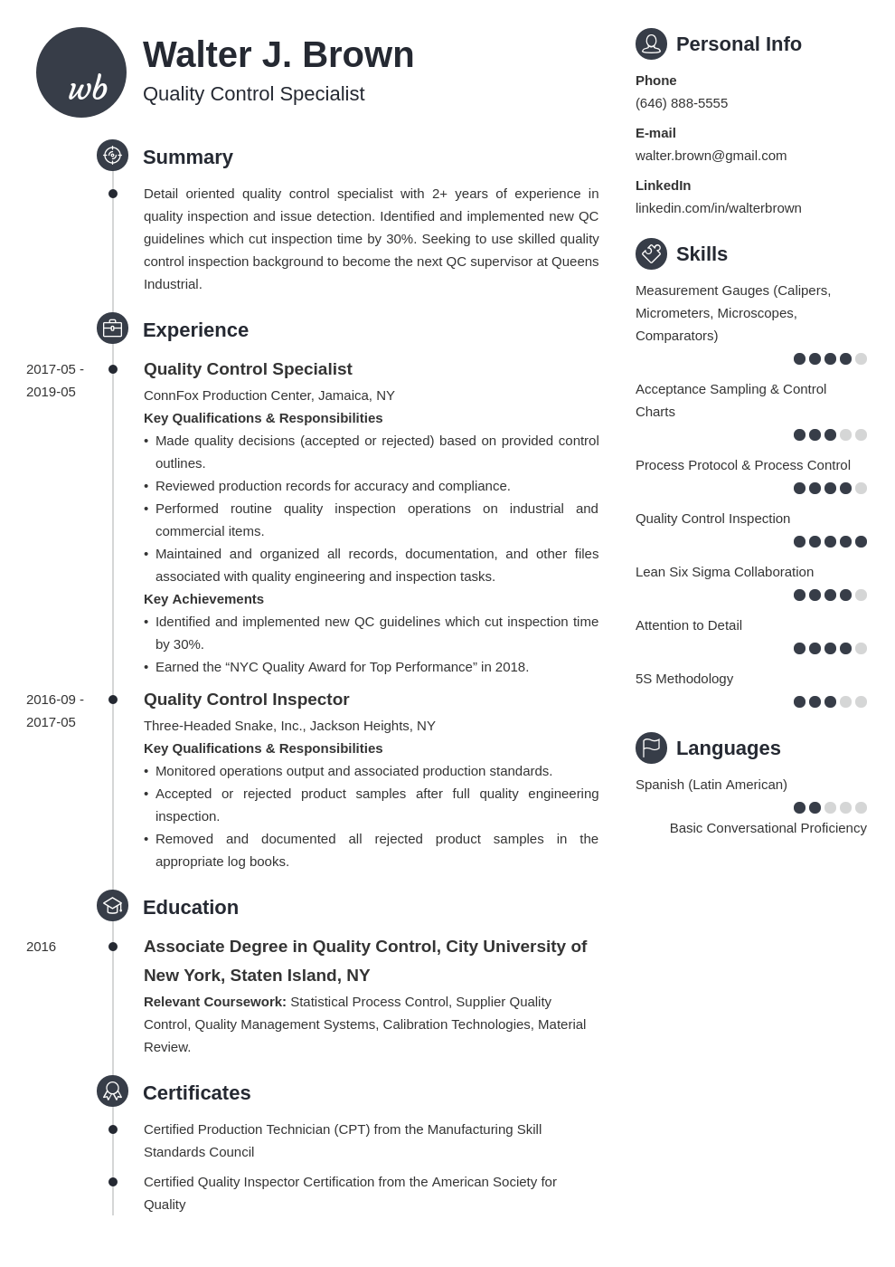 Quality Control Resume Examples (Job Description & Skills)