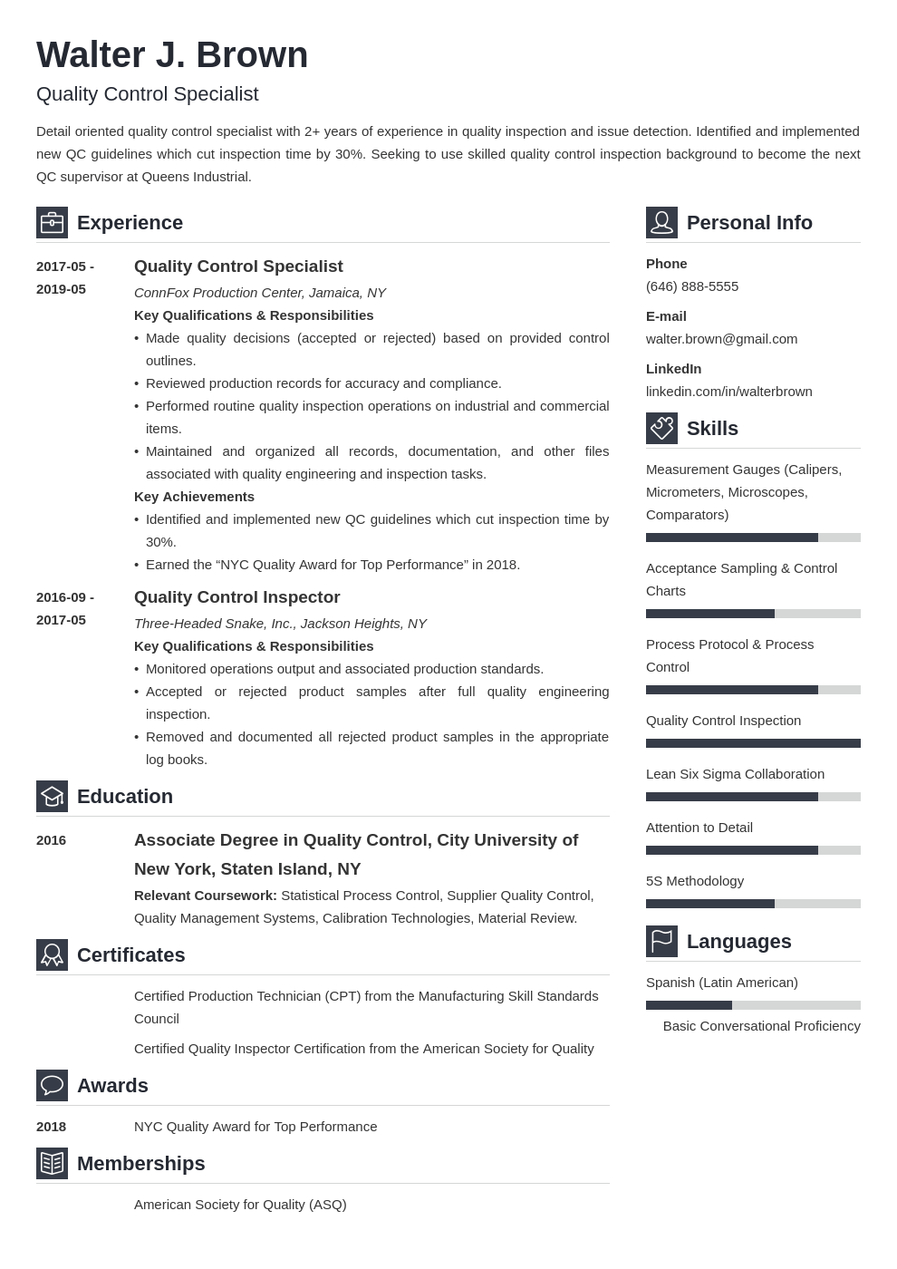 quality control resume example template vibes