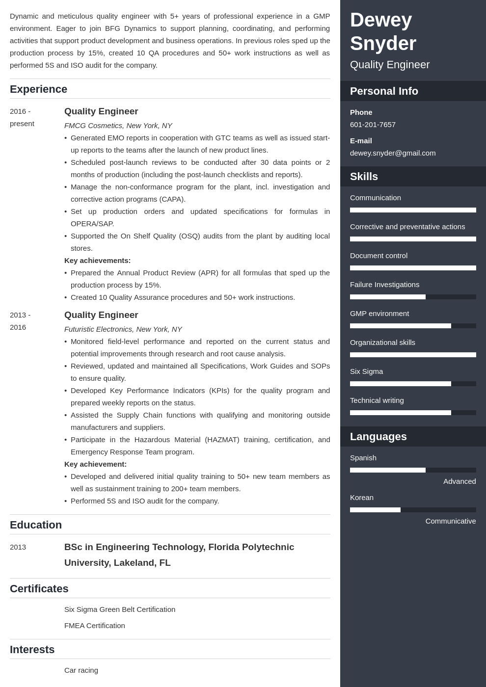 quality engineer resume example template enfold