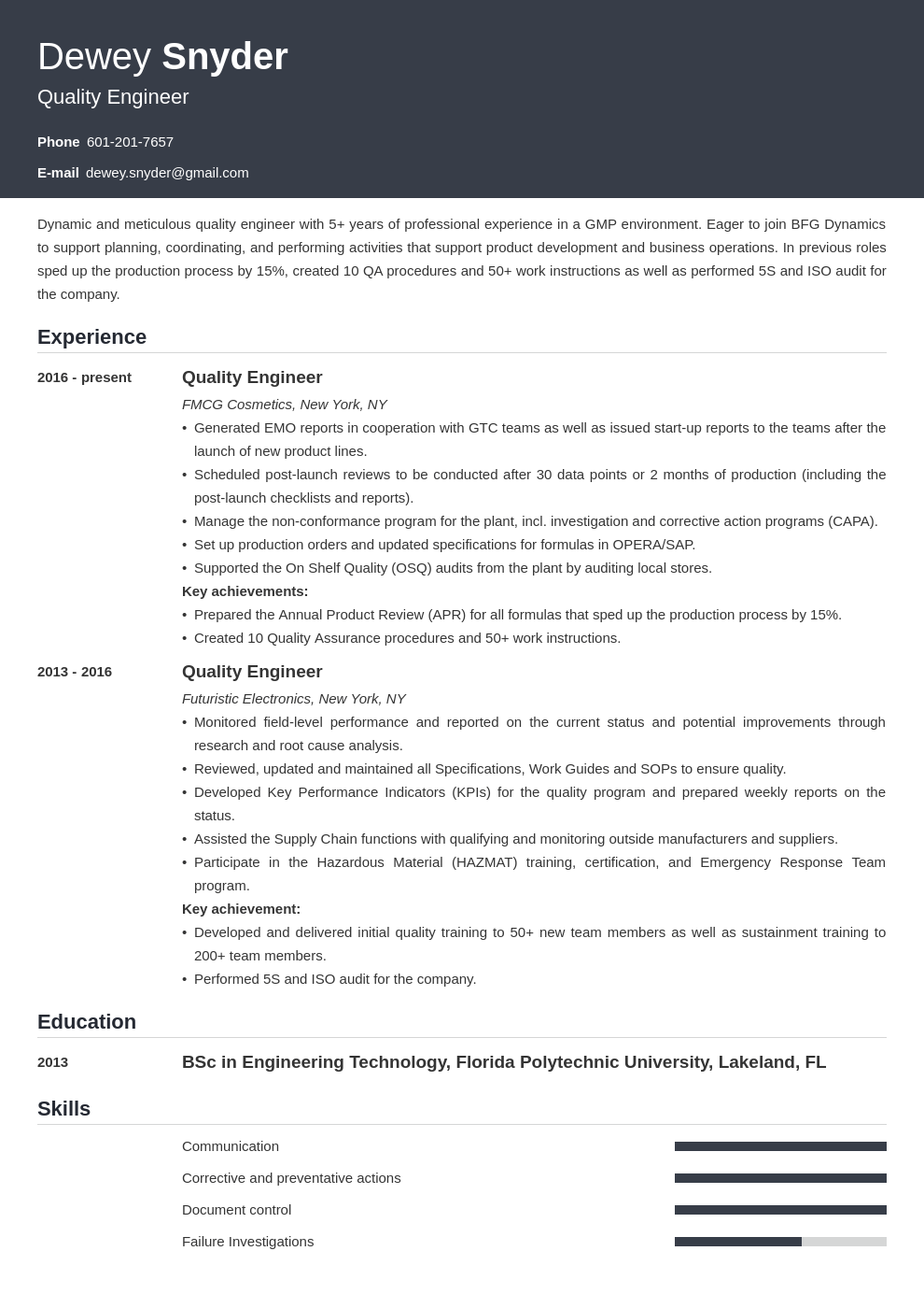 quality engineer resume example template influx