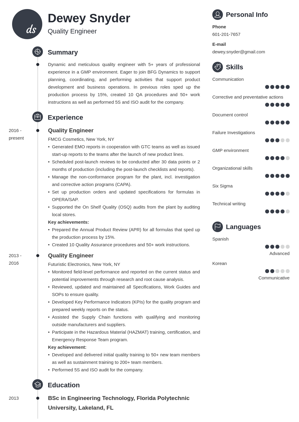 quality engineer resume example template primo