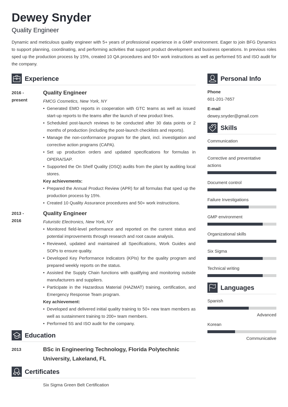 quality engineer resume example template vibes
