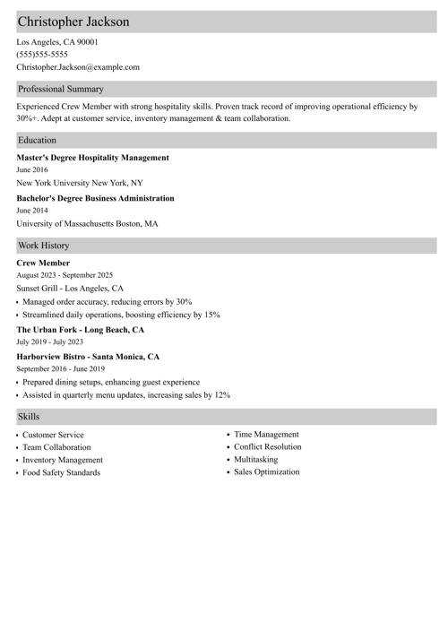 sample resume example