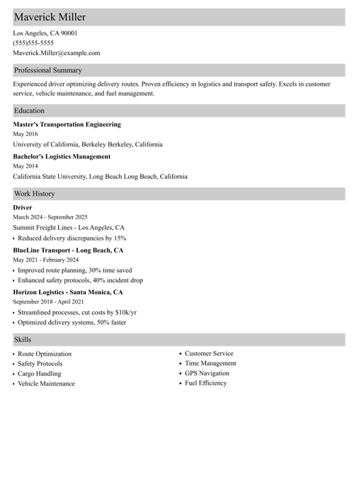 sample resume example