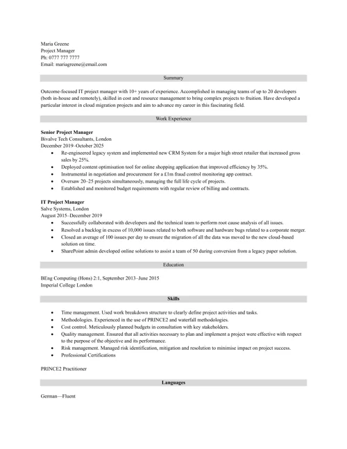 Quick CV Maker - CV example