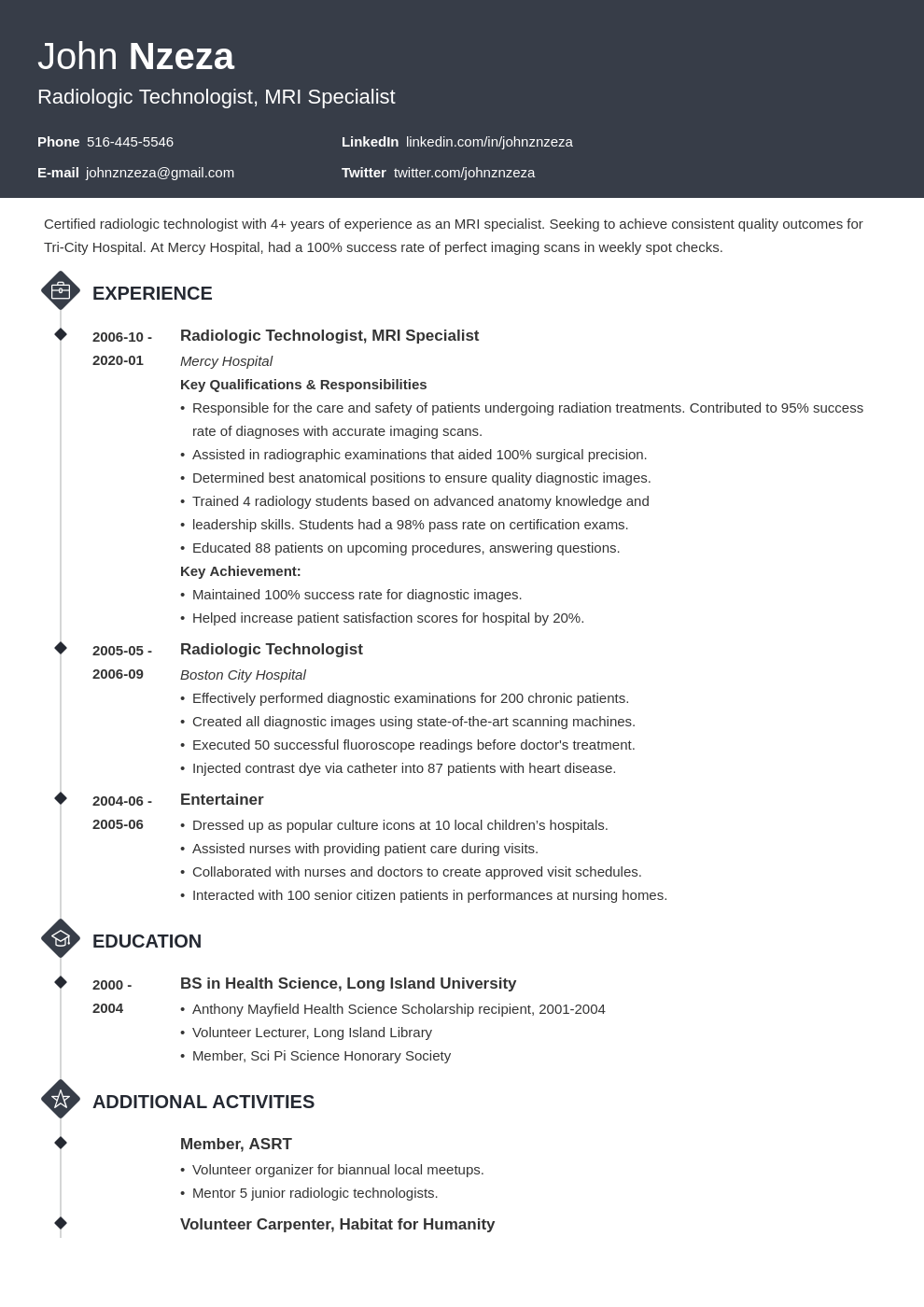 Radiologic Technologist Resume [X Ray Tech Resume Example]