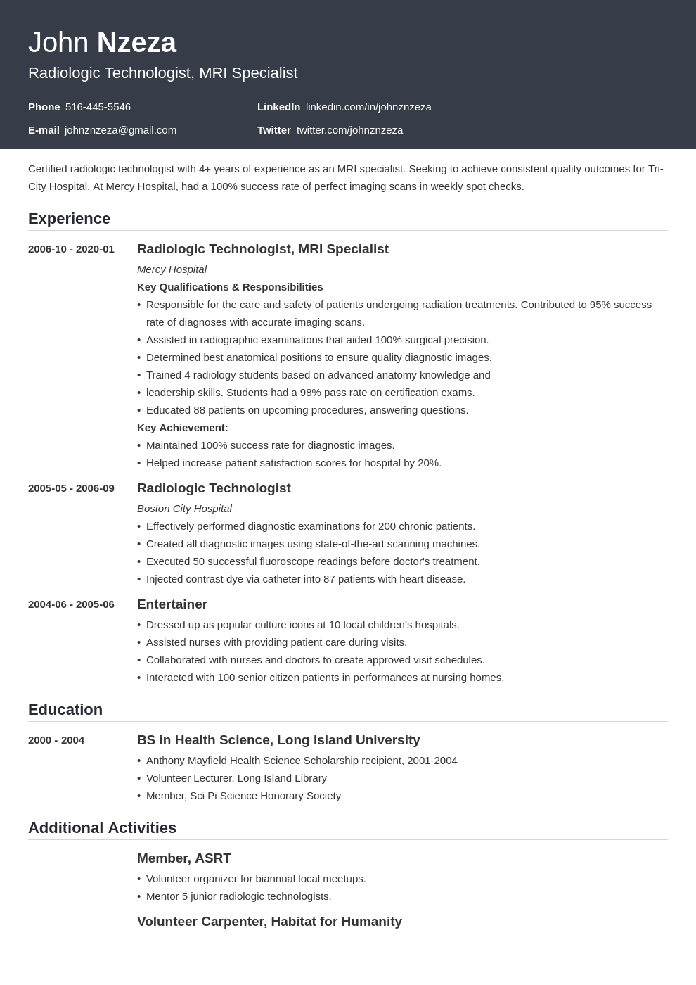 radiologic technologist resume example template influx