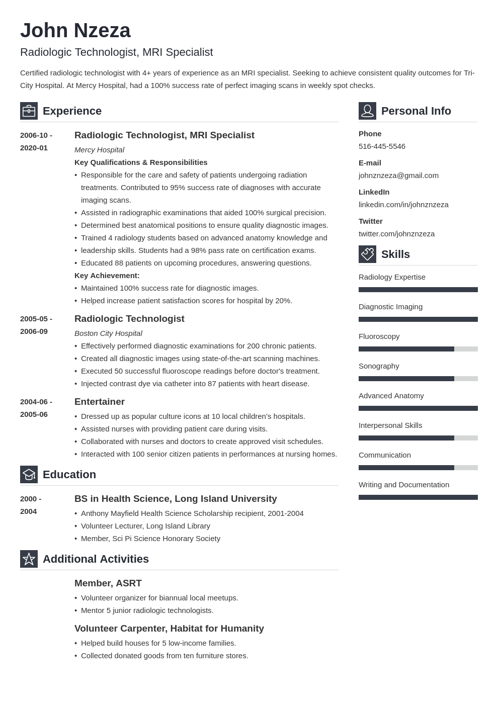 radiologic technologist resume example template vibes